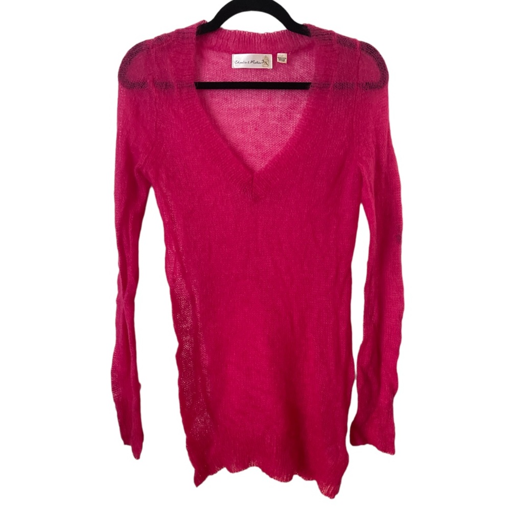 Anthropologie Charlie & Robin Pink Sheer Mohair Wool Blend V-Neck Sweater